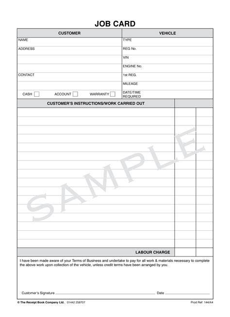 Mechanics Job Card Template | Best Sample Template Design