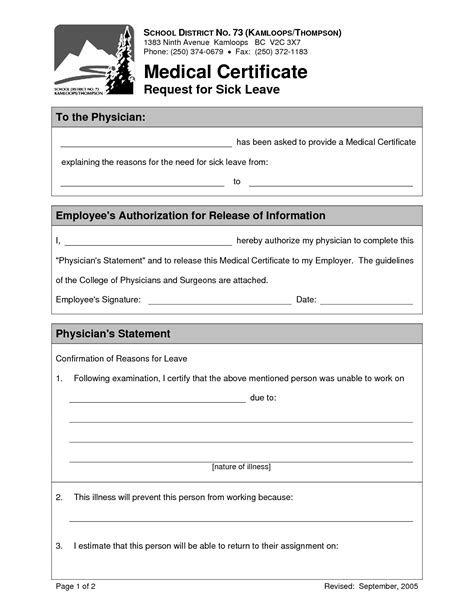 Medical Certificate For Sick Leave Template