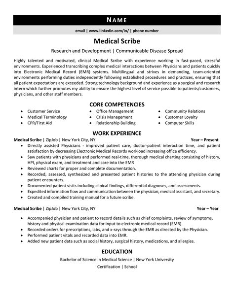 Medical Scribe Resume Sample