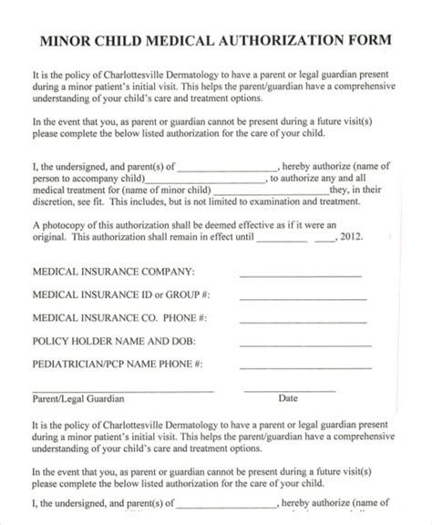 Medical Authorization Form For Minor Template