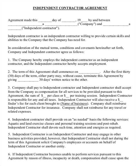 Medical Independent Contractor Agreement Template