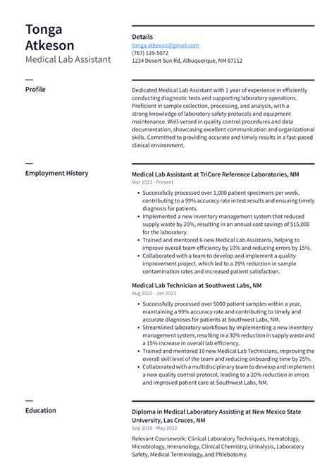 Medical Lab Assistant Resume