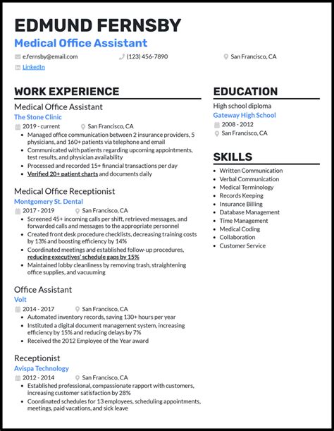 Medical Office Assistant Resume Sample