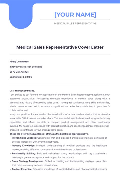 Medical Sales Cover Letters