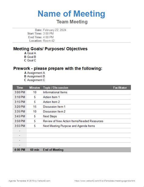 46 Effective Meeting Agenda Templates Template Lab