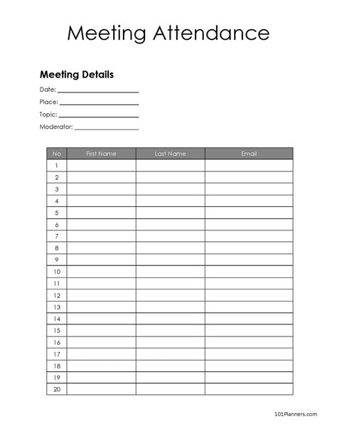 Meeting Attendance Sheet Template Word