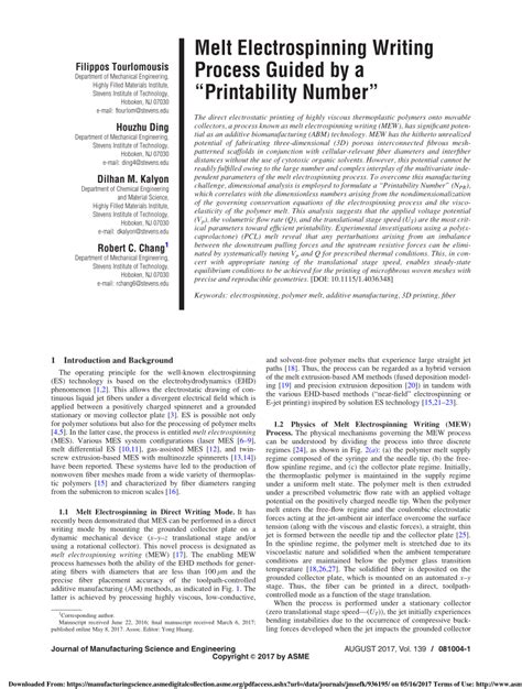 Melt Electrospinning Writing Process Guided By A Printability Number