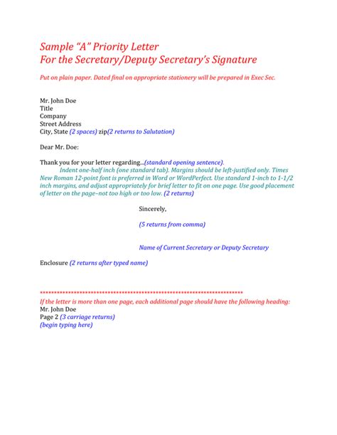 Sample cover memo for "A" priority letter in Word and Pdf formats