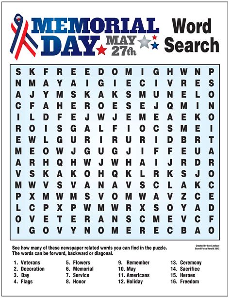Memorial Day Printable Word Search