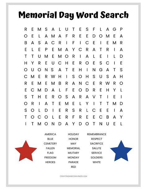 Memorial Day Word Search Printable