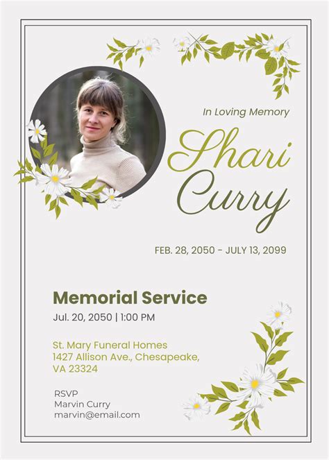 Memorial Invitation Template Word