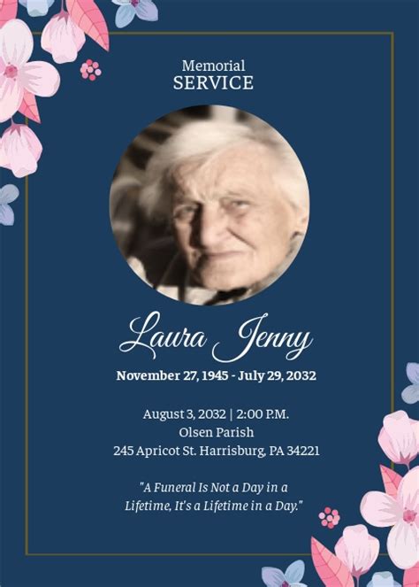 Memorial Service Announcement Template Free