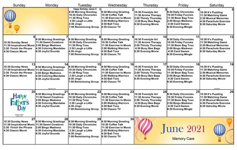 Memory Care Activities Calendar