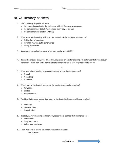 Memory Hackers Worksheet Answers
