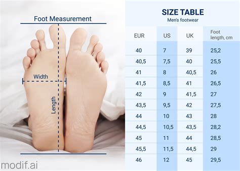 Men's Foot Size Chart Inches