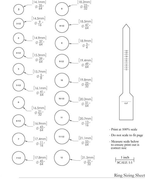 Men's Ring Size Chart Printable