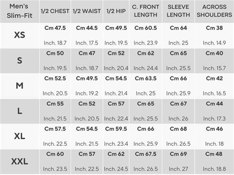Men's Shirt Size Conversion Chart