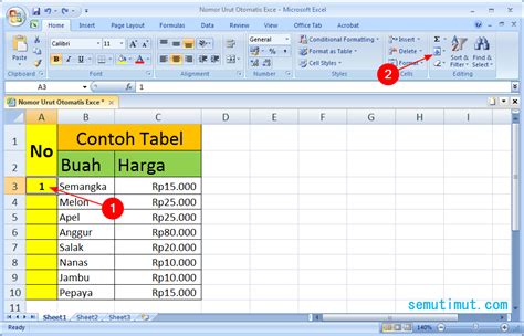 Menambahkan Nomor Otomatis pada Filter Data di Excel