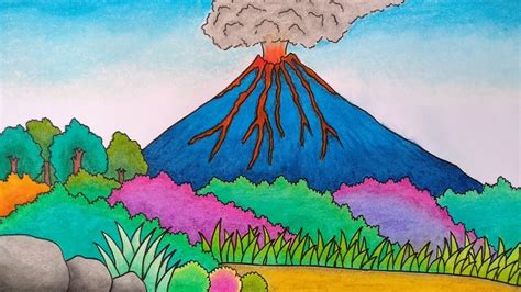 Menggambar Gunung Merapi Meletus