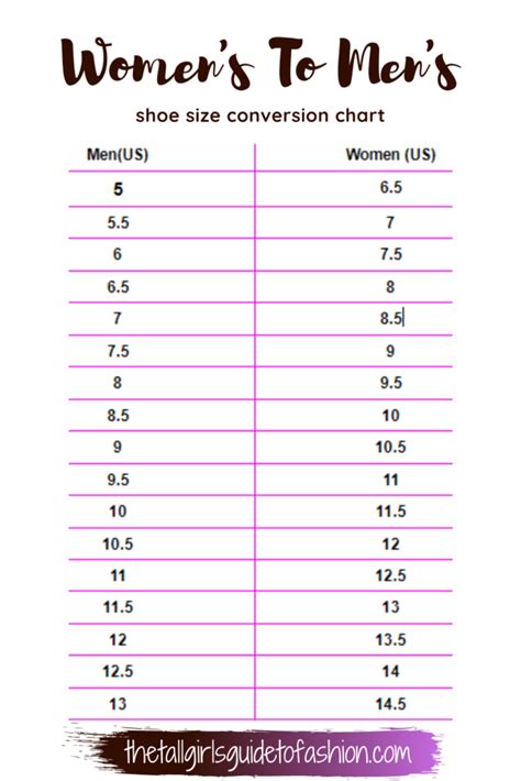Mens To Womens Shoe Size Conversion Chart European Size