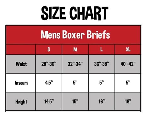 Mens Boxer Size Chart