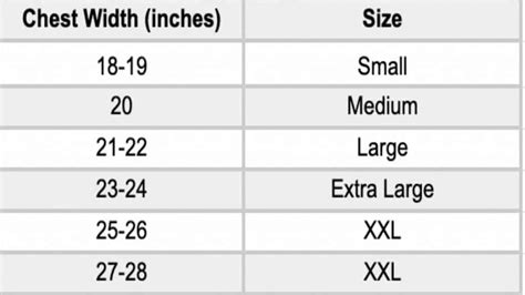 Mens Chest Measurement Chart