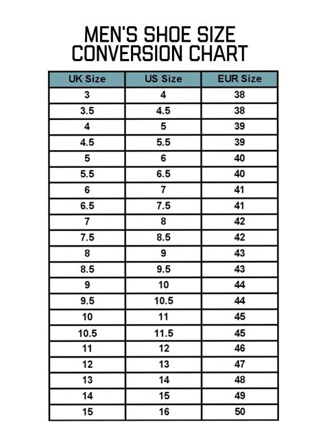 Mens Footwear Size Conversion Chart