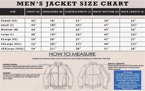 Mens Jacket Sizing Chart