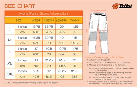 Mens Large Pant Size Chart