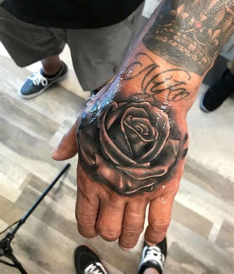 Mens Rose Hand Tattoos