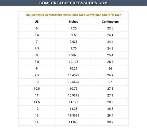 Mens Shoe Size Chart Cm