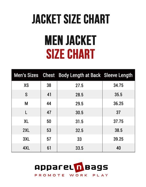 Mens Size Chart For Jackets