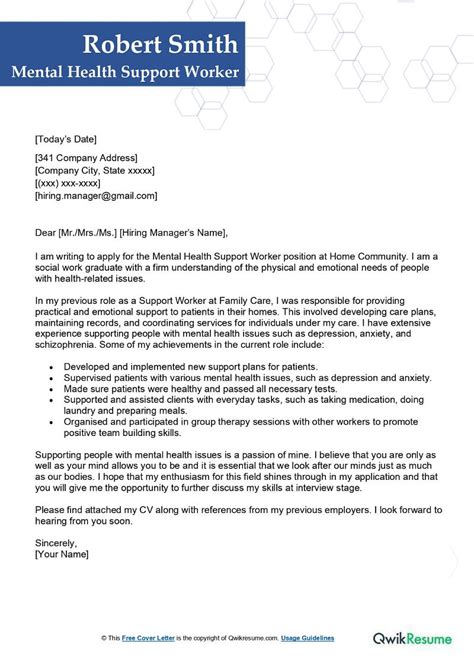 Mental Health Worker Cover Letter