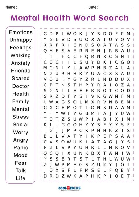 Mental Health Word Search Printable