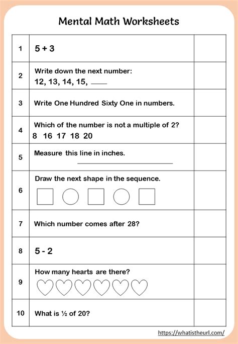 Mental Math Questions For Grade 1