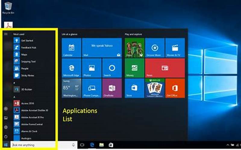 Menu All Apps Windows 10