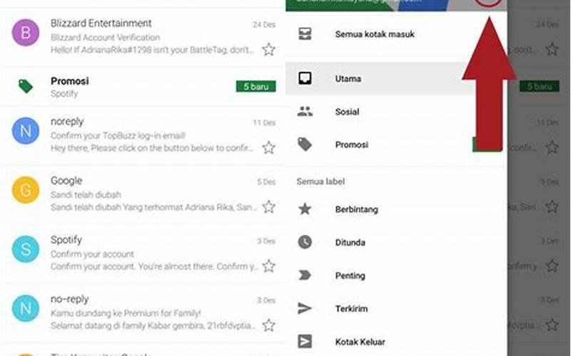 Menu Manage Accounts Di Gmail Pada Perangkat Seluler