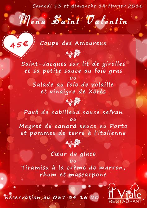 Menu St Valentin Restaurant