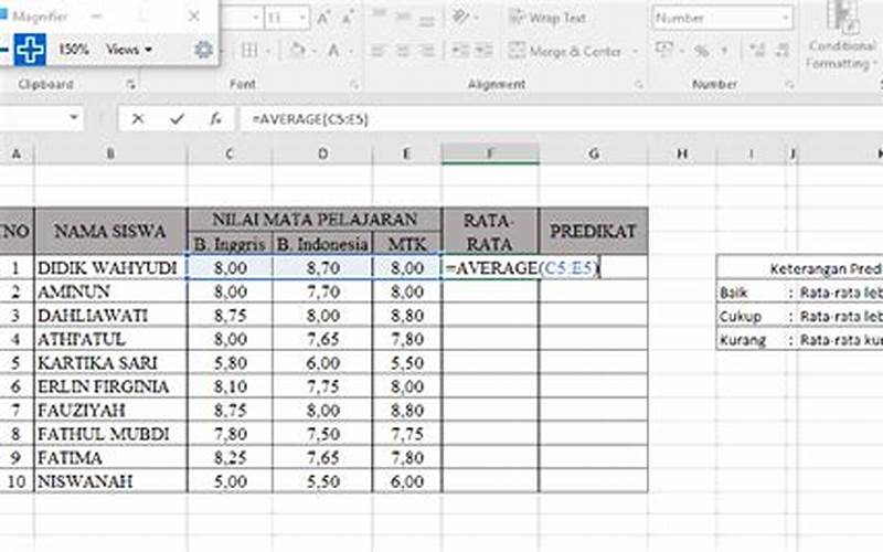 Menyimpan Dan Menggunakan Hasil Rata-Rata Excel