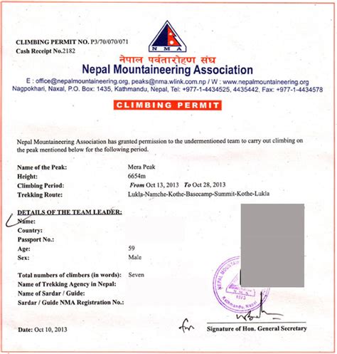 Mera Peak permit