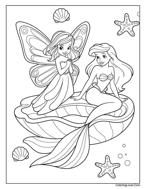 Mermaid Fairy Princess Coloring Pages Free Draw To Color