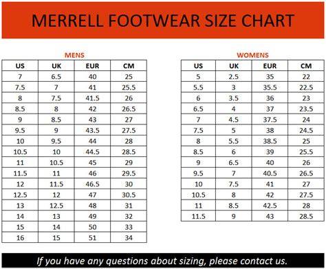 Merrell Footwear Size Chart