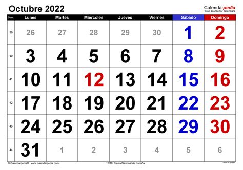 Mes De Octubre 2022 Calendario octubre 2022 en Word, Excel y PDF - Calendarpedia