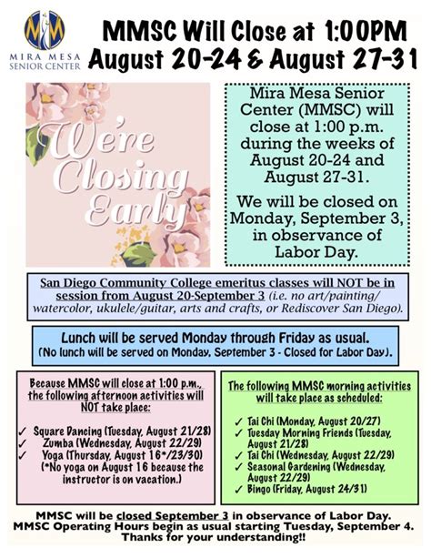 Mesa Senior Center Calendar