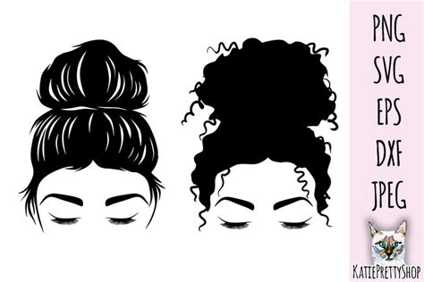 Download Messy SVG, High Bun SVG, Curly Hair... DXF Files