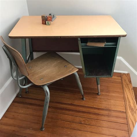 Vintage Kids Desk School Age Childs Desk Adjustable Metal and Wood Kids Furniture Mid Century