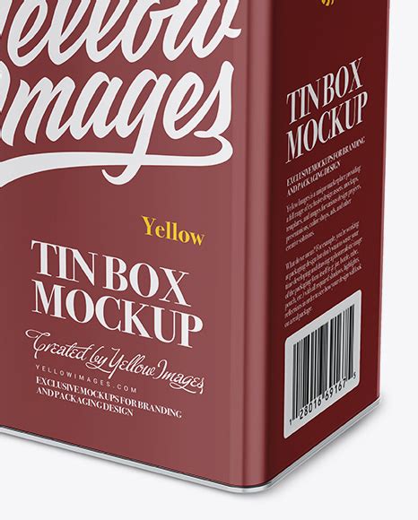 Metallic Tin Box Mockup Half Side View High-Angle Shot