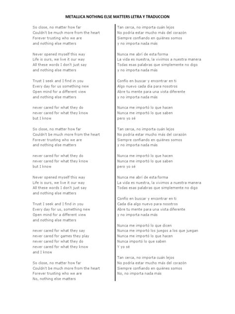 Metallica Nothing Else Matters Traduction