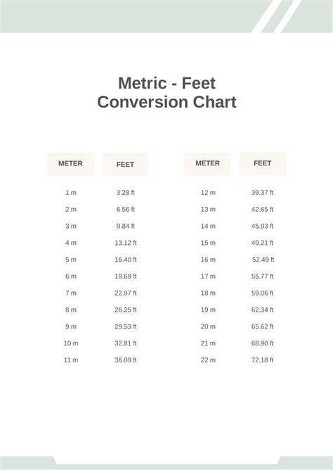 Meter Feet Conversion Chart