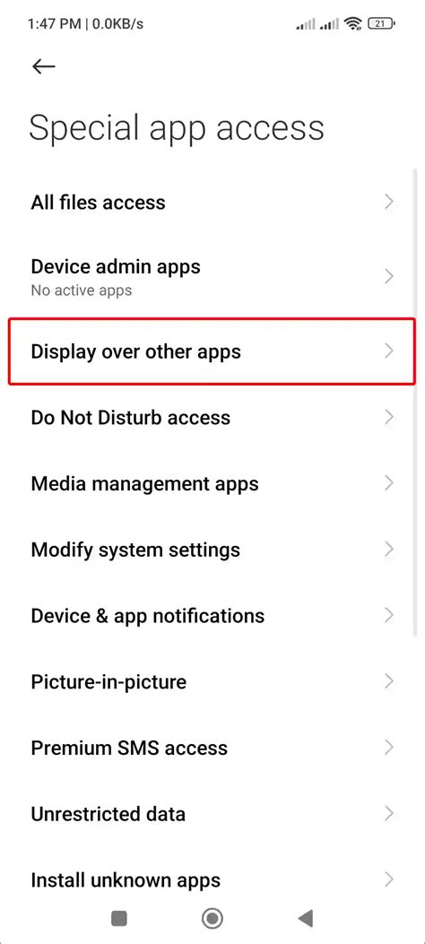 Method 1: Check Display Over Other Apps Permission